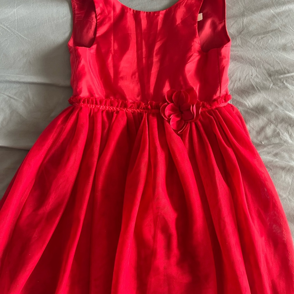H&M Bright Red Sleeveless Tulle Party Dress with Floral Waist Accent